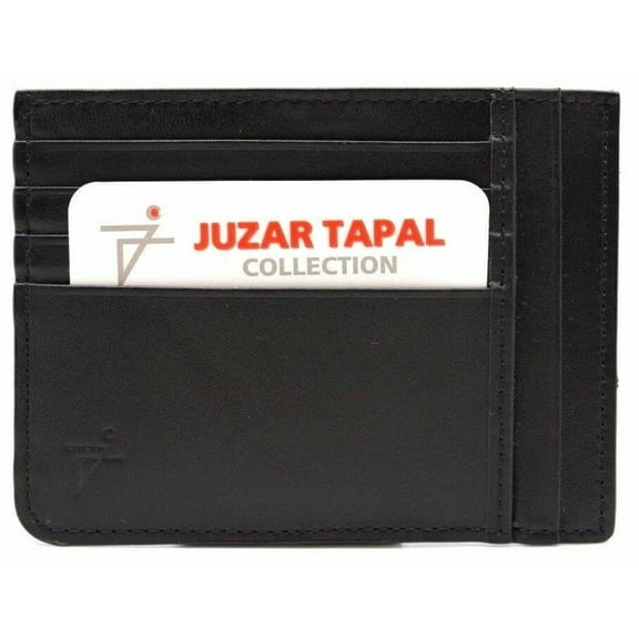 Black Slim Leather Wallet with Card Case Minimalist Front Pocket Wallet for Men