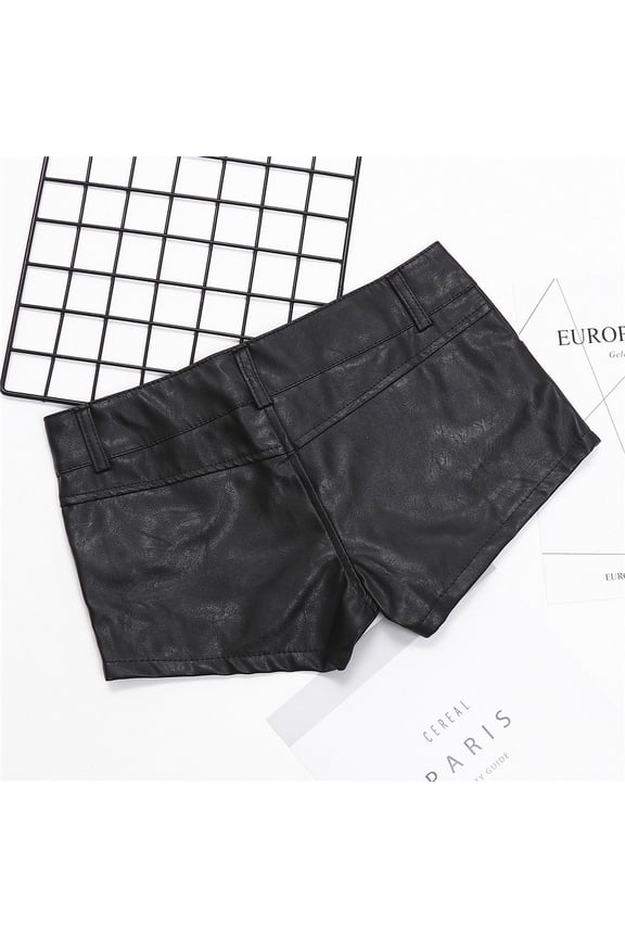 Black Slim Tight Pu Leather Low Waist Sexy Shorts Nightclub Pole Dance Women's Mini Micro Shorts