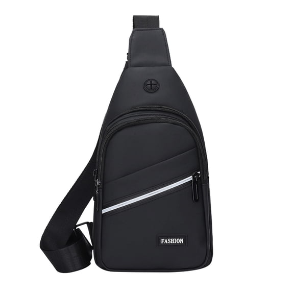 Black Sling Bag Shoulder Backpack With Earphone Hole, Adjustable Strap And Water Resistant Oxford Cloth For Hiking, Camping, Travel And Daily Use, 12.2X7.08X1.96In 0.5Lb