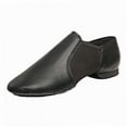 thumbnail image 1 of Black Slip-on Jazz Shoes Elastic Leather Sole Dance for Men Womens (12.5M/13.5W), 1 of 7