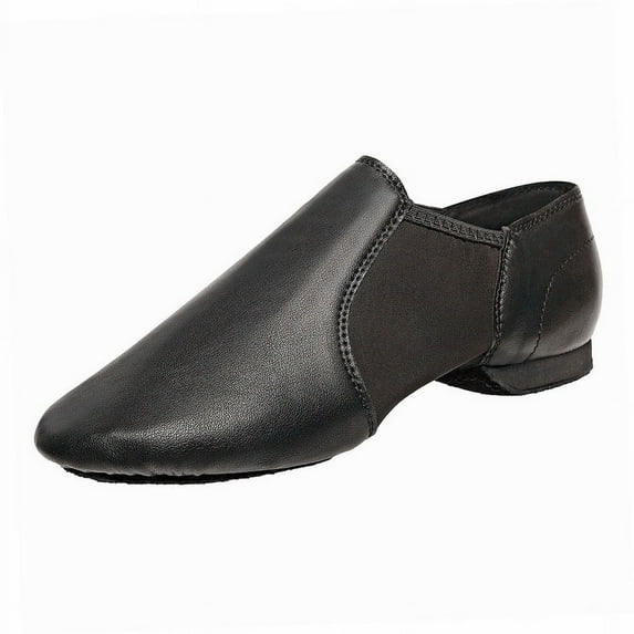 Black Slip-on Jazz Shoes Elastic Leather Sole Dance for Men Womens (5.5M/6.5W)