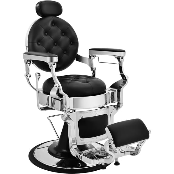 Black Sliver Barber Chairs for Barbershop, Heavy Duty Hydraulic Reclining Salon Chair for Hair Stylist, All Purpose Beauty Spa Shampoo Tattoo Pedicure Hairdresser Styling