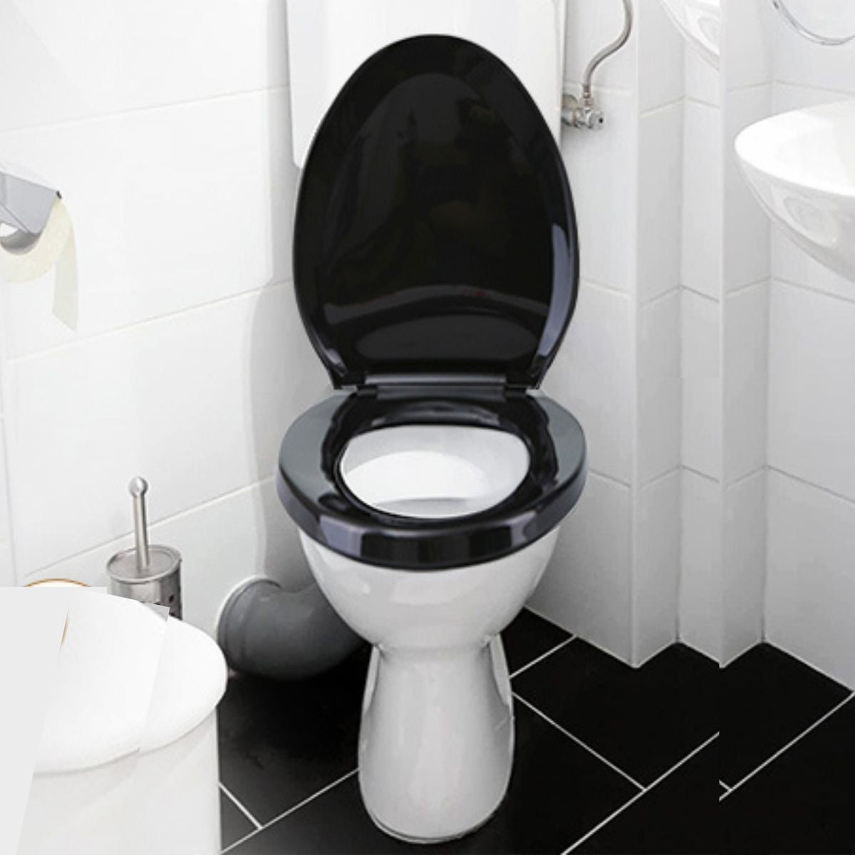 Black Slow Close Toilet Seat Elongated Plastic Soft Close No Slam Oval