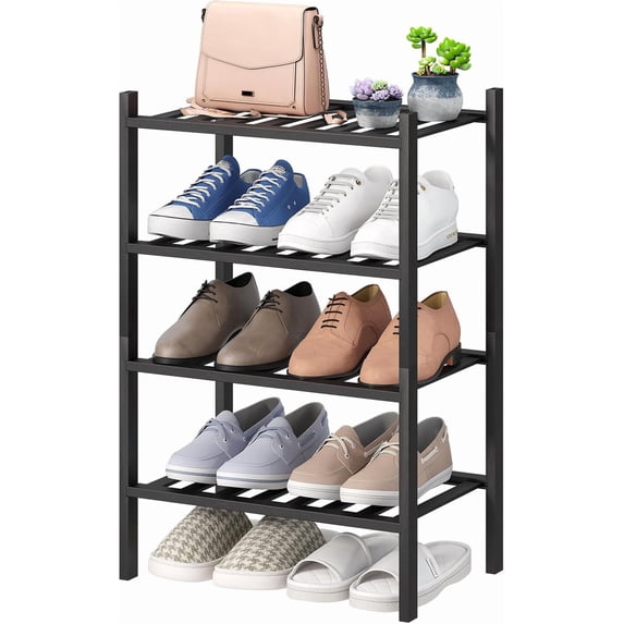 Shoe Rack Little Black Small 4-Tier Bamboo Shoe Rack for Entryway, Hallway Closet ...