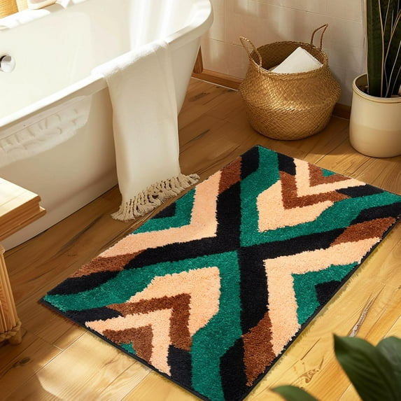 Black Small Bathroom Rugs Non Slip Washable Western Aztec Bath Mats Rugs for Bathroom Floor Fluffy Plush Soft Absorbent Farmhouse Carpet for Shower, 18x24 inch, Brown