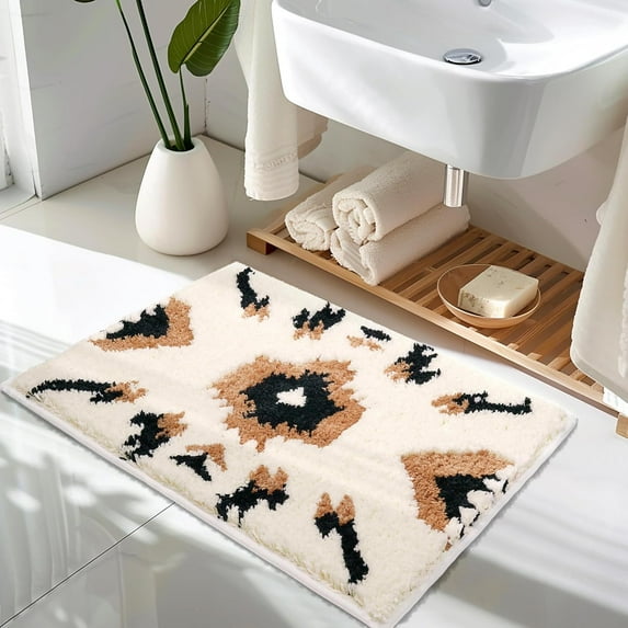 Black Small Bathroom Rugs Non Slip Washable Western Aztec Bath Mats Rugs for Bathroom Floor Fluffy Plush Soft Absorbent Farmhouse Carpet for Shower, 18x24 inch, Brown