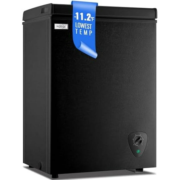 Black Small Chest Freezers with Storage Basket and 7 Temperature Control