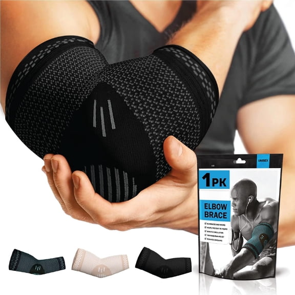 Black Small Elbow Brace Support Sleeve for Tennis Golfers Weightlifting Workouts