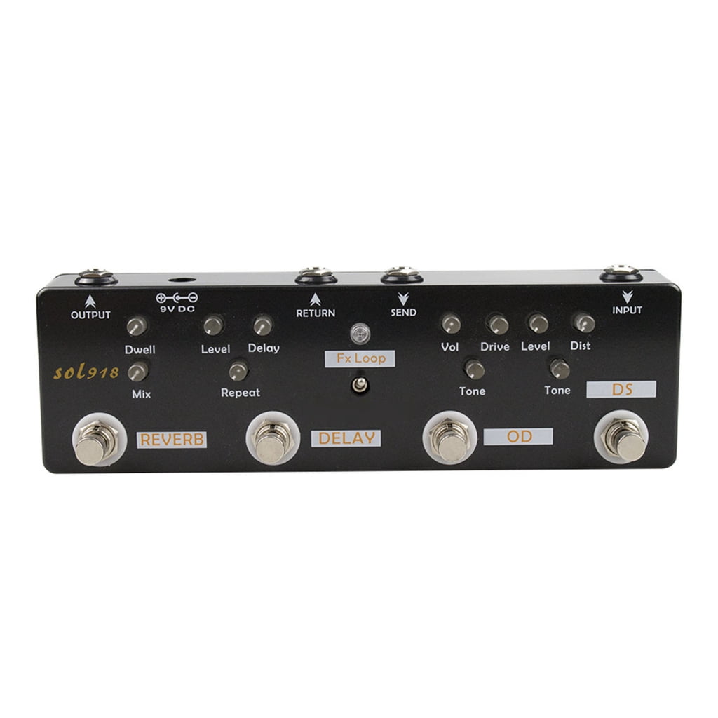 Black Small Guitar Signals Buffer with Low Noise Circuit Metal Texture for Long Cable Runs and Multiple Pedal Setups