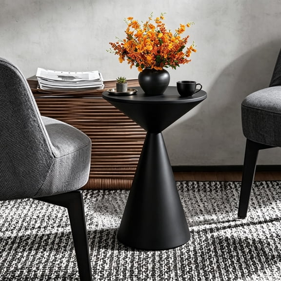 Black Small Round Martini Drink Table Drum End Table, Metal Accent for Small Spaces, Living Room, Bedroom