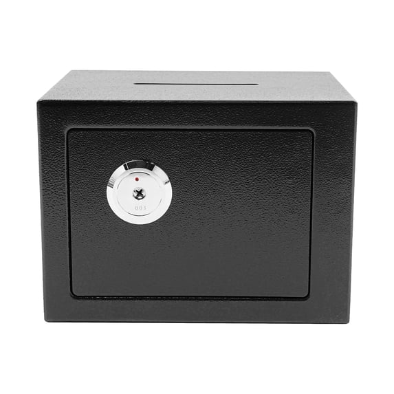 Black Small Safe Box with Drop Slot, Safety Box for Money, Depository Safe with Drop Slot Mountable Cash Box with Lock for Home & Office Security