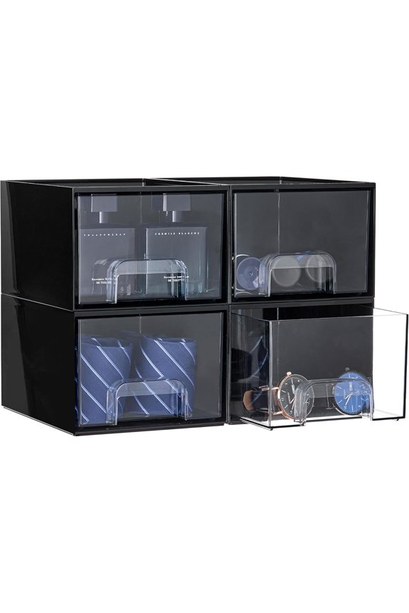 Black Small Stackable Storage Drawers, Cologne Organizer for Men,Plastic Containers for Vanity, Dresser,Office Desk,Bathroom Countertop Organization,Ideal for Room Decor,Gifts for Men