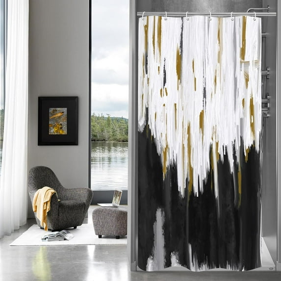 Black Small Stall Shower Curtain 36 x 72, Abstract Ombre Half Size Narrow Shower Curtain Set, 36 inch Graffiti Oil Painting Shower Curtains for Chic Modern Bathroom Decor
