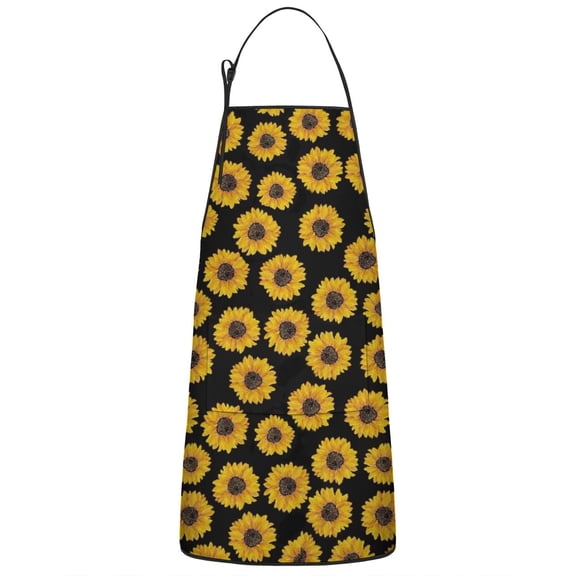 Black Small Sunflower Pattern Apron-Garden Aprons for Women with Pockets-Cotton Linen Waterproof Kitchen Cooking Gardening Aprons Adjustable for Kitchen,Cooking,BBQ and Salon 33x27 Inch