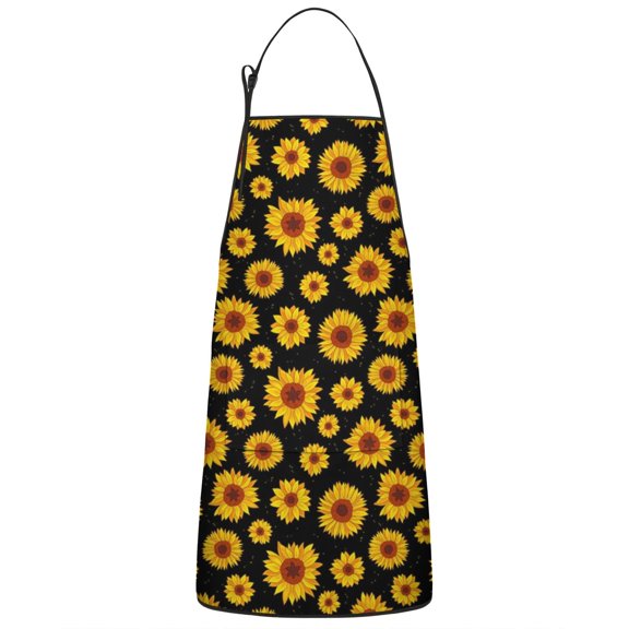 Black Small Sunflower Pattern Apron-Garden Aprons for Women with Pockets-Cotton Linen Waterproof Kitchen Cooking Gardening Aprons Adjustable for Kitchen,Cooking,BBQ and Salon 33x27 Inch