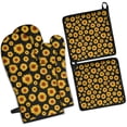 thumbnail image 1 of Black Small Sunflower Pattern Kitchen Oven Mitt and Pot Holder Sets 4 Pcs for Baking, Cooking and Grilling, Heat Resistant Up To 392 °F, 1 of 7