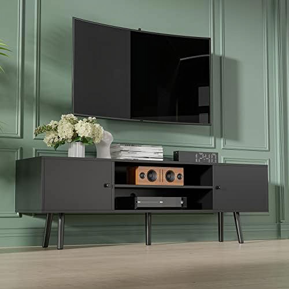 Black Small TV Stand for 50 inch TV Modern Entertainment Center with
