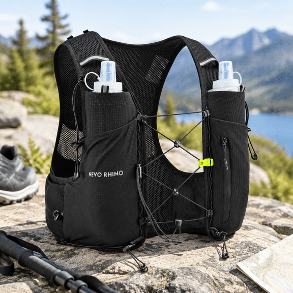 Black Small Ultralight Nylon Running Hydration Vest with 2 500ml TPU Soft Flasks