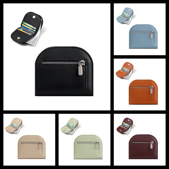 Black Small Wallet for Women, Short Foldable with ID Window, Credit Card Slots & Zippered Coin Pocket
