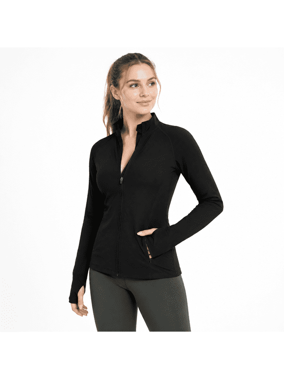 Black Small Women's UPF 50+ Lightweight Athletic Zip Up Jacket for Workout Running Hiking