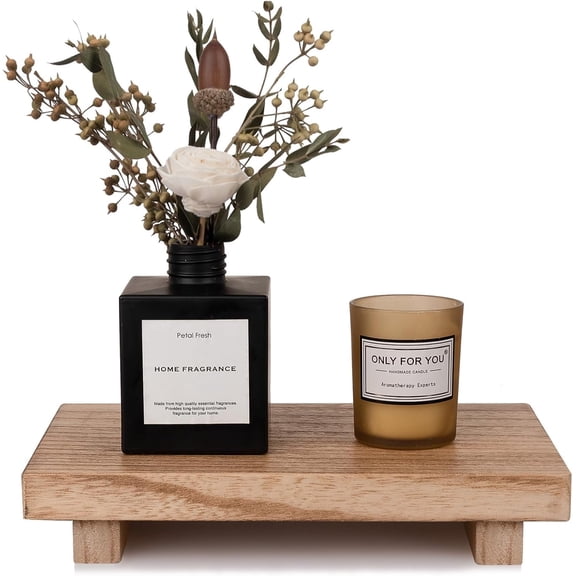 Black Small Wooden Pedestal Riser Tray, 10" x 4.5" Farmhouse Decorative Soap Dish Holder for Bathroom Vanity, Counter & Kitchen Sink