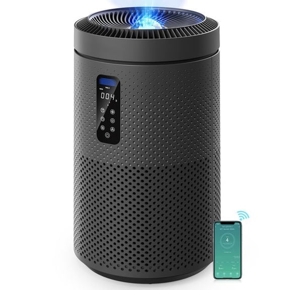 Black Smart WiFi Air Purifier for Large Room Up to 1782 Sq.Ft, 3 Fan Speeds Auto Mode, UV Sterilization, Washable Filter, Star Projector Air Cleaner with Air Quality Sensor for Smoke Pet Odor Dust