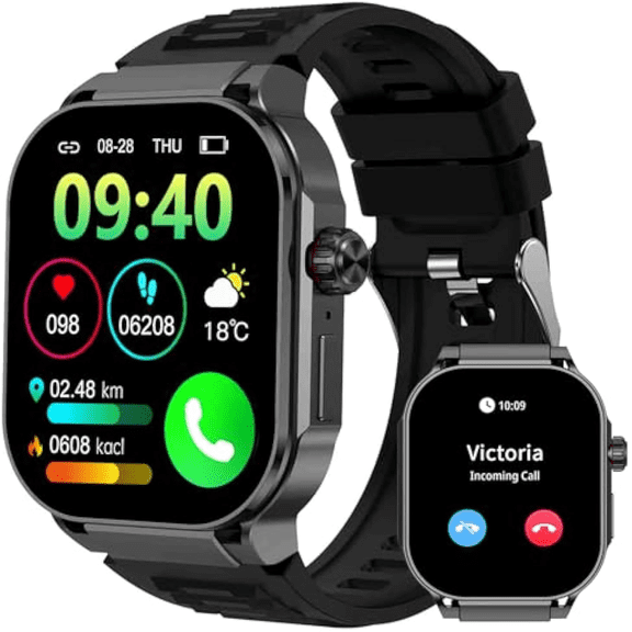 Black Smarts Watch for Men and Women, 2.1 '' Large Screen Display Fits IOS , Android and HatmonyOS, with 52 Programable Sports Modes, Language Covering 150 Countries