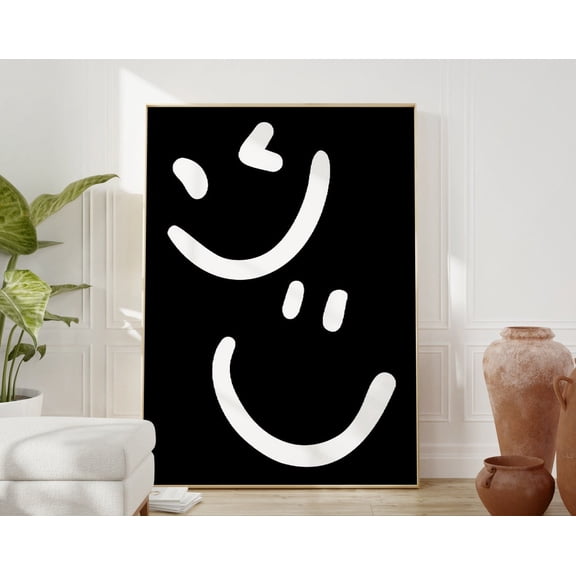 Black Smiley Face Poster, Black White Preppy Fun Smileys Wall Art, Black College Decor, Indie Room Decor, Room Decor For Teens Wall Art, Modern Wall Decor, 16x24 UNFRAMED