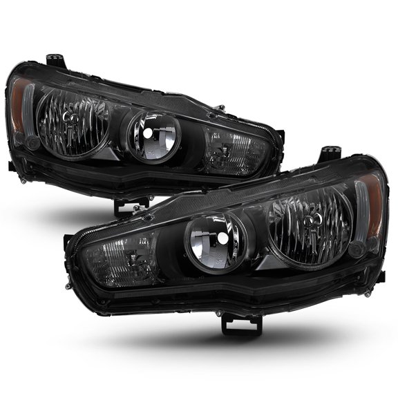 Black Smoke 2008-2017 Lancer 08-15 Evolution EVO X Halogen Headlights Headlamps
