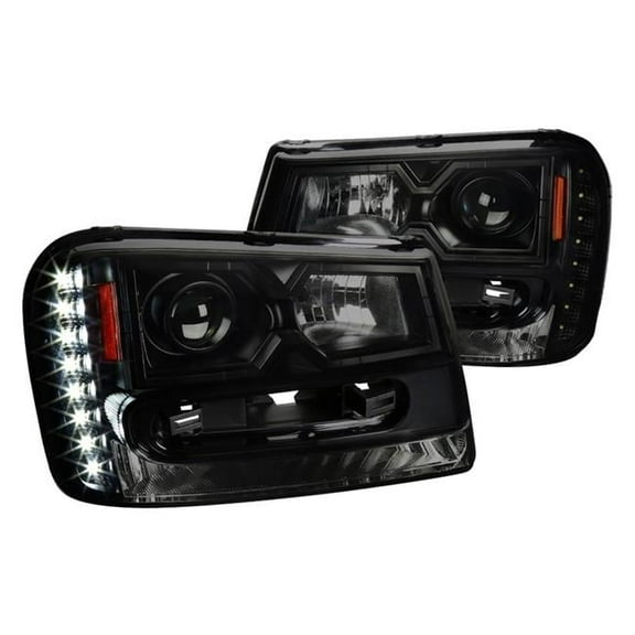 Black & Smoke Projector Headlights with LED DRL for 2002-2009 Chevy Trailblazer