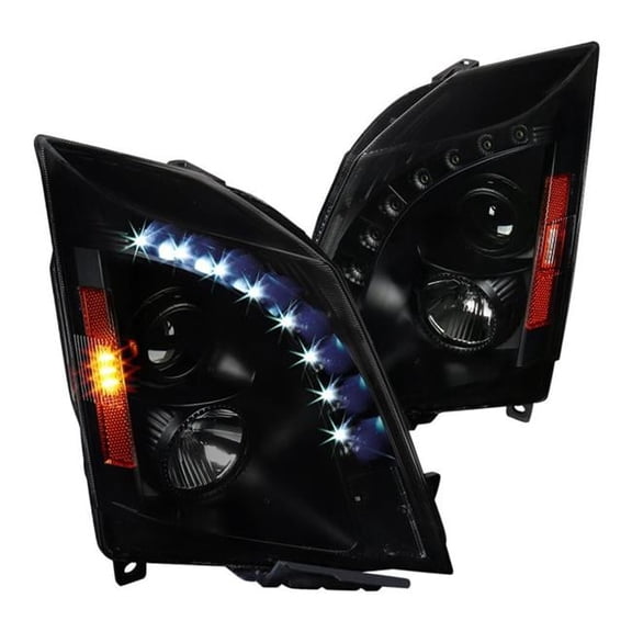 Black & Smoke Projector Headlights with LED DRL for 2008-2014 Cadillac CTS