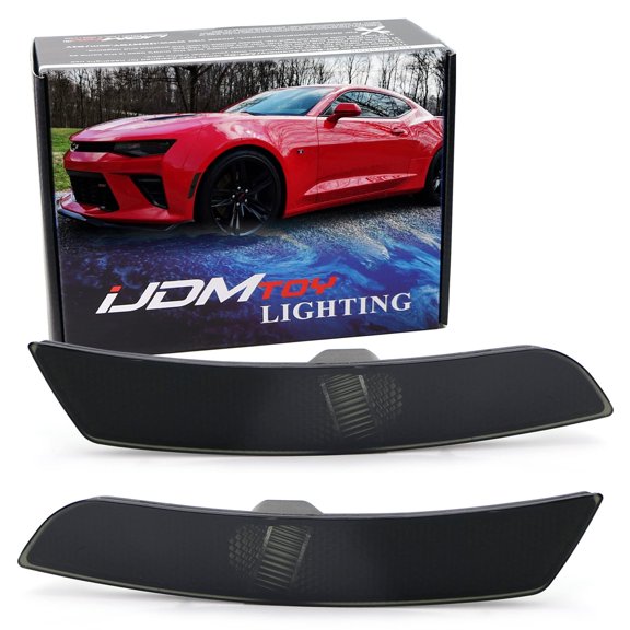 Black Smoked Lens Side Marker Lamp Housings For 2016-up Chevrolet Camaro, OE-Spec LH RH Assembly Fit Front or Rear Bumper
