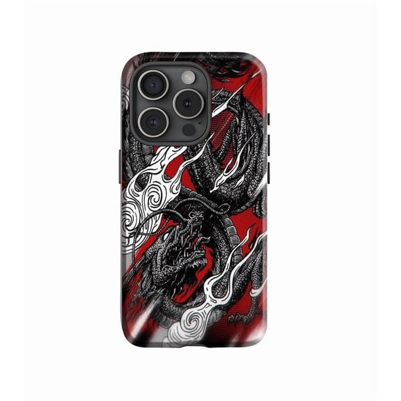 Black Snake Print Shockproof Protective Phone Case for iPhone 11–17 V14627