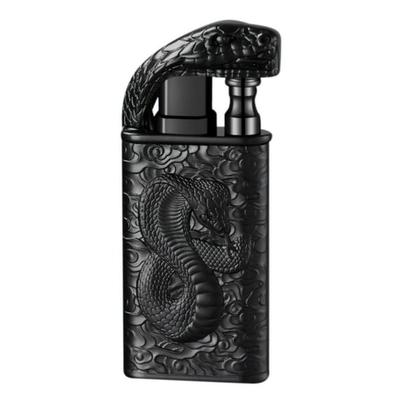 Black Snake Relief Carved Metal Lighter Windproof Butane Flame Lighter With Dual Side Design, Refillable Gas Lighter For Outdoor Camping, Home And Gift Use 1Pc
