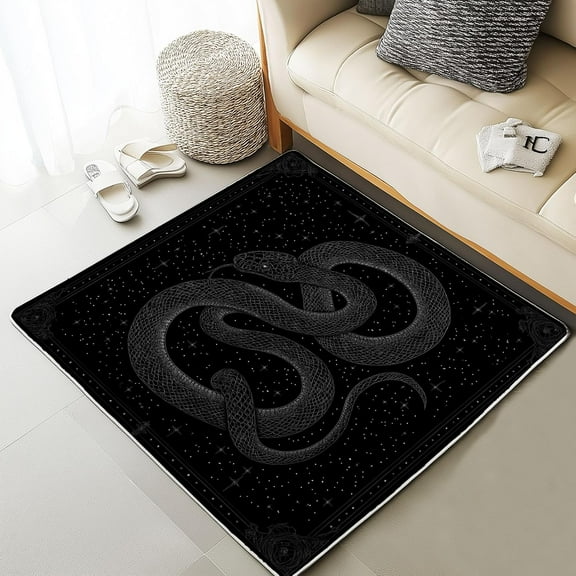Black Snake Throw Rugs For Entryway Indoor, Starry Sky Snake Area Rug, Retro Gothic Reptile Front Door Mat, Low Pile Machine Washable Rug, Soft Non Slip 2x3ft