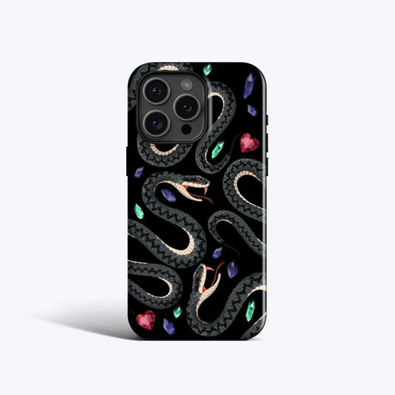 Black Snakes Gemstone Celestial Magic Art iPhone Case 17 16 15 14 13 12 ...