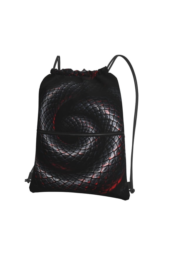 Black Snakeskin Drawstring Backpack Water Resistant String Bag Sports Sackpack Gym Sack For Men Women