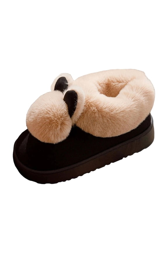 Black Snow Boots For Ladies Adorable Bunny Ears And Pom-Pom Design Fleece Lining Lightweight Slip-Resistant Sole Winter Warm Boots Size 40