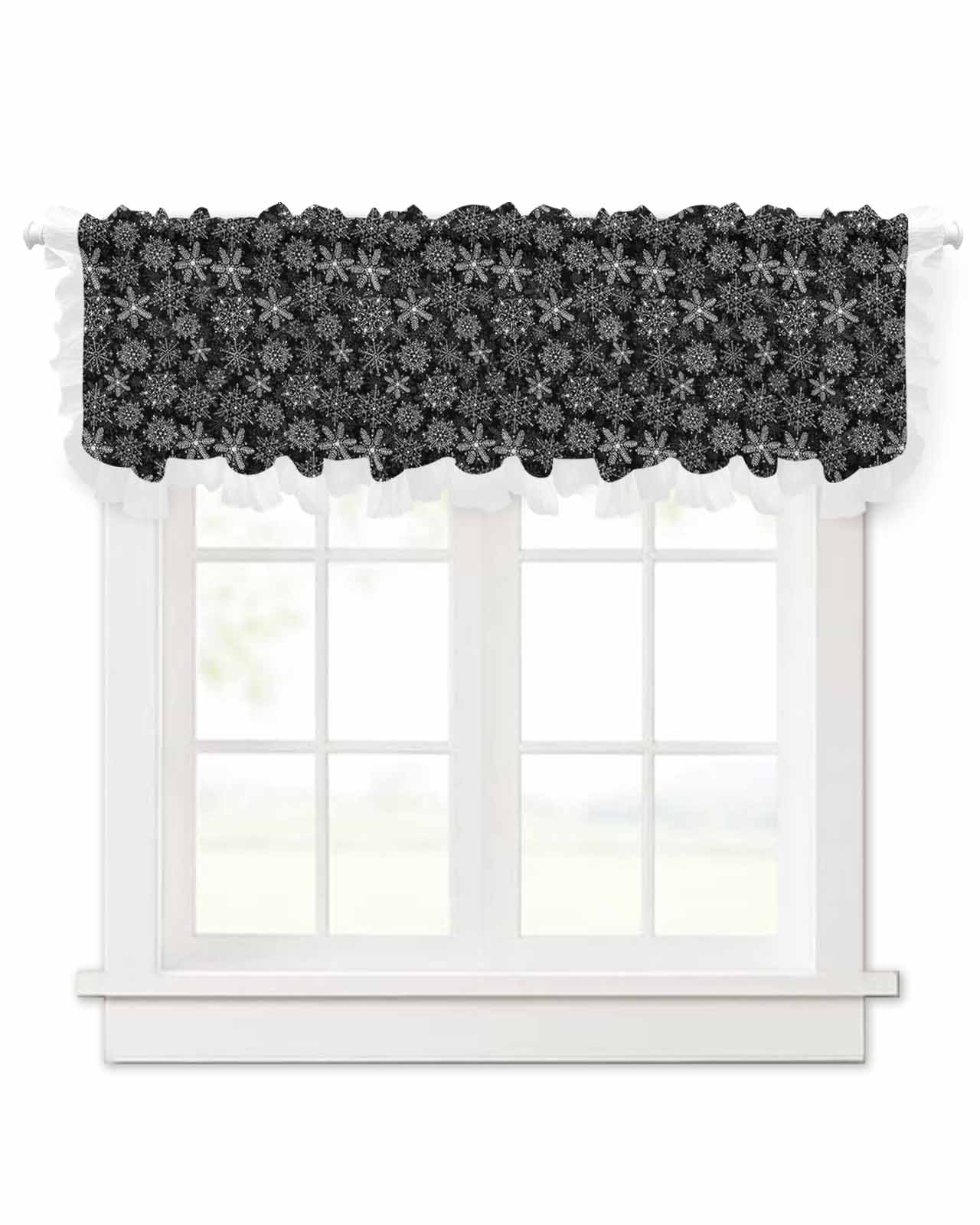 Black Snowflake Christmas Valance Curtains for Window/Kitchen/Bathroom