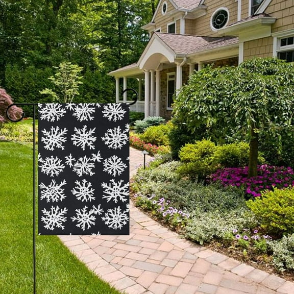 Black Snowflake Garden Flag 12x18 inch Double Sided Outside Yard Decorations for Home Outdoor