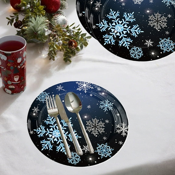 Black Snowflake Paper Plates Napkins Tableware Set Disposable Winter Christmas Birthday Party Tableware Supplies