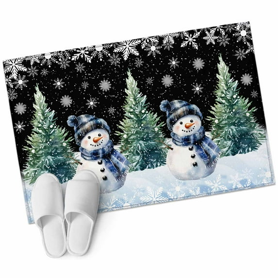 Black Snowman Christmas 2'x3' Washable Rug, Snowflake Green Xmas Tree ...