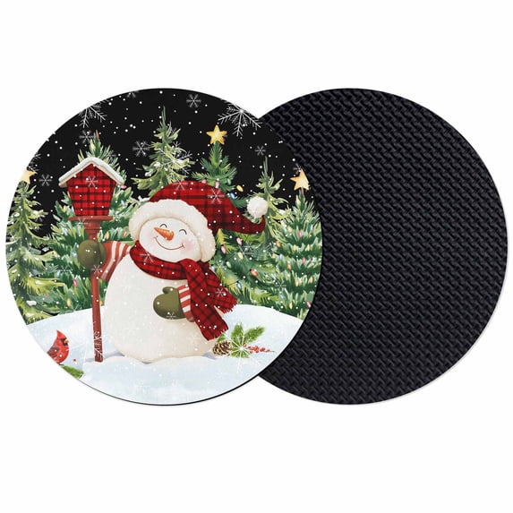 Black Snowman Christmas Coasters Set of 2, Absorbent Coasters for Drinks, Green Xmas Tree Snowflake Winter Coaster for Desk Coffee Table Protection, Home Decor House Warming Gifts 4"