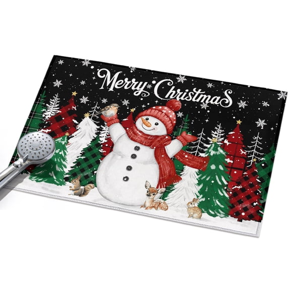 Black Snowman Christmas Entryway Rug 2x3ft Washable Non Slip Bathroom ...
