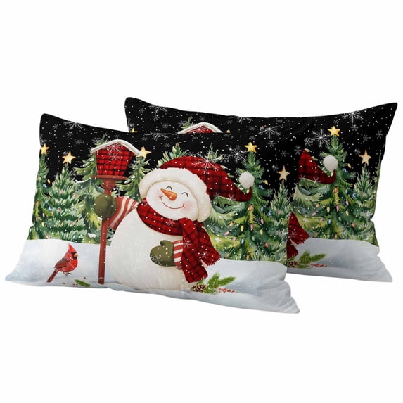 Black Snowman Christmas Outdoor Waterproof Pillow Covers, Green Xmas Tree Snowflake Winter Decorative Rectangle Throw Pillowcase Sofa Cushion Sham for Patio/Couch/Chair, 20"x12" 2 Pack