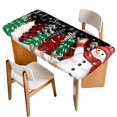 thumbnail image 1 of Black Snowman Christmas Table Cloths for 6 Foot Rectangle Tables, Snowflake Xmas Tree Winter Elk Patio Waterproof Elastic Fitted Tablecloths, Washable Rectangular Table Cover for Camping, 1 of 8