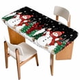 thumbnail image 1 of Black Snowman Christmas Table Cloths for 6 Foot Rectangle Tables, Xmas Tree Snowflake Elk Winter Patio Waterproof Elastic Fitted Tablecloths, Washable Rectangular Table Cover for Camping, 1 of 8