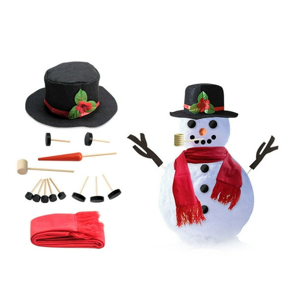 Black Snowman Dressing Kit Wood Button Pipe Hat Scarf Carrot Nose Winter Outdoor Activity Decoration Accessory Build Your Own Frosty Gift