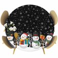 thumbnail image 1 of Black Snowman Round Tablecloth, Fitted Table Cover with Elastic for 45"-54" Round Tables, Christmas Winter Snowflake Xmas Tree Table Cloth Outdoor Indoor Dinning Party Waterproof Tablecloths, 1 of 7