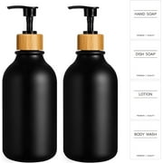 qolami Black Soap Dispenser, 2 Pack Hand Soap Dispensers with Bamboo Pump, Plastic Hand and Dish Dispenser for Kitchen, Refillable Liquid Soap and Lotion Dispensers Bottle